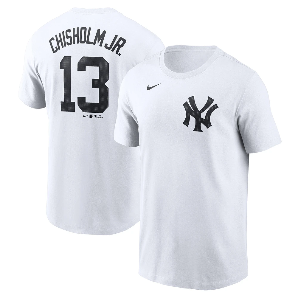 T-shirt Nike Jazz Chisholm Jr. pour homme, blanc, avec nom et numéro Fuse des Yankees de New York