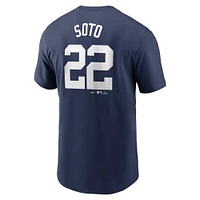 T-shirt avec nom et numéro Nike Juan Soto pour homme, bleu marine, New York Yankees 2024 Fuse