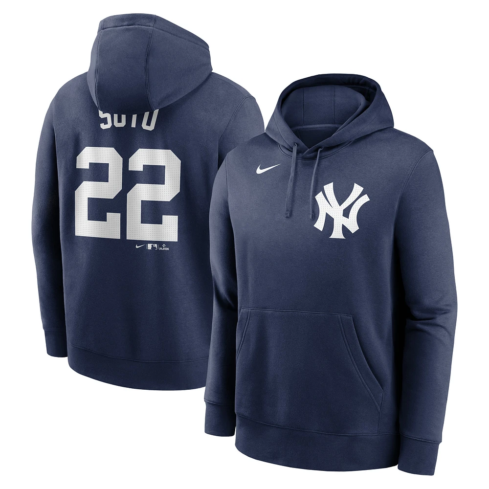 Sweat à capuche Nike Juan Soto pour hommes, bleu marine, nom et numéro du joueur des New York Yankees Club