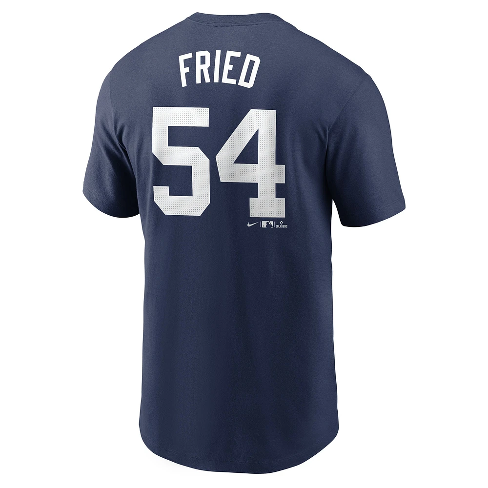 T-shirt Nike Max Fried bleu marine pour homme avec nom et numéro Fuse des Yankees de New York