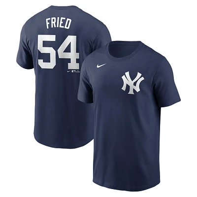 T-shirt Nike Max Fried bleu marine pour homme avec nom et numéro Fuse des Yankees de New York