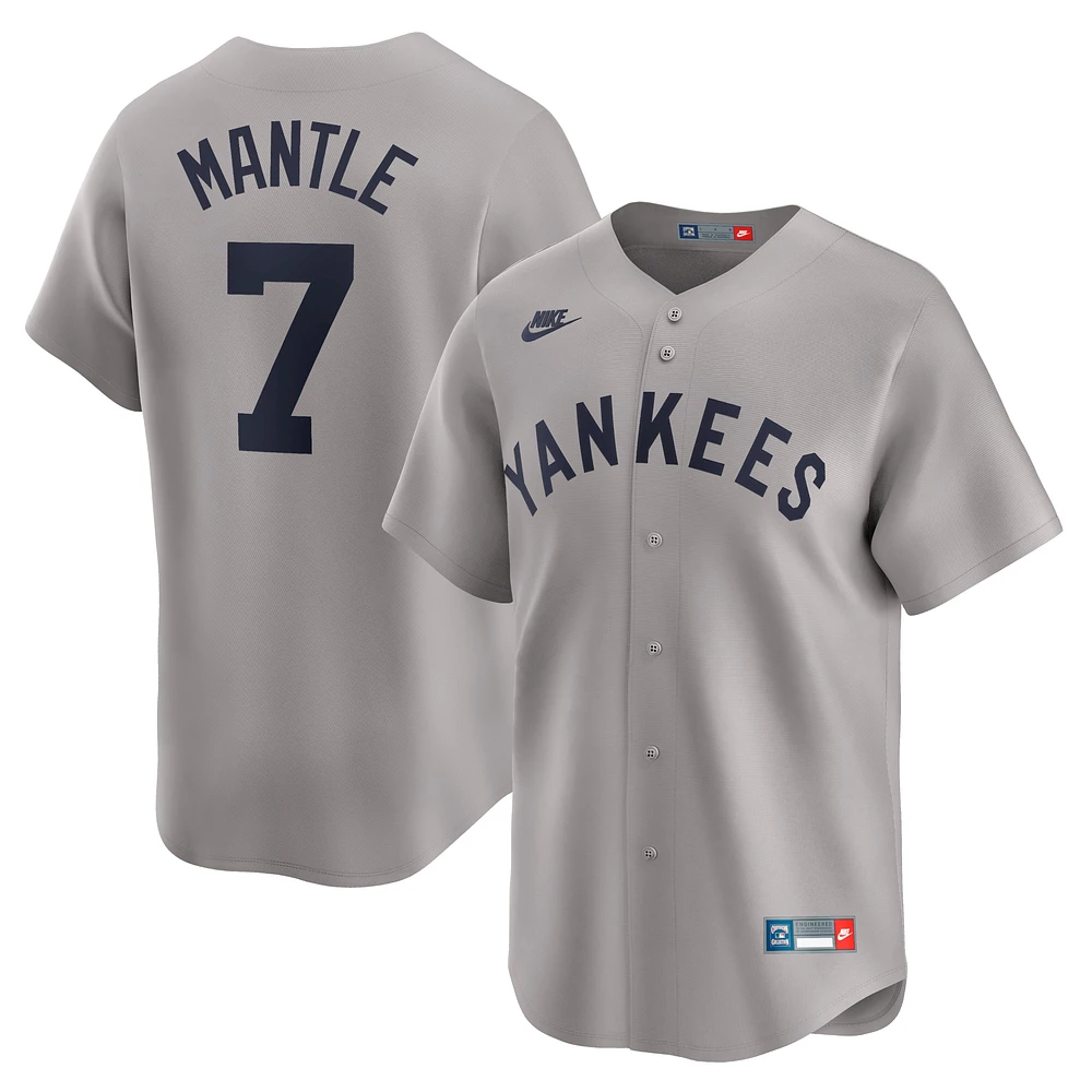 Men's Nike Mickey Mantle Gray New York Yankees Throwback Cooperstown Collection Limited Jersey