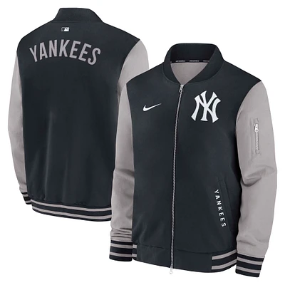 Veste aviateur entièrement zippée Nike New York Yankees Authentic Collection Dugout bleu marine/gris pour homme