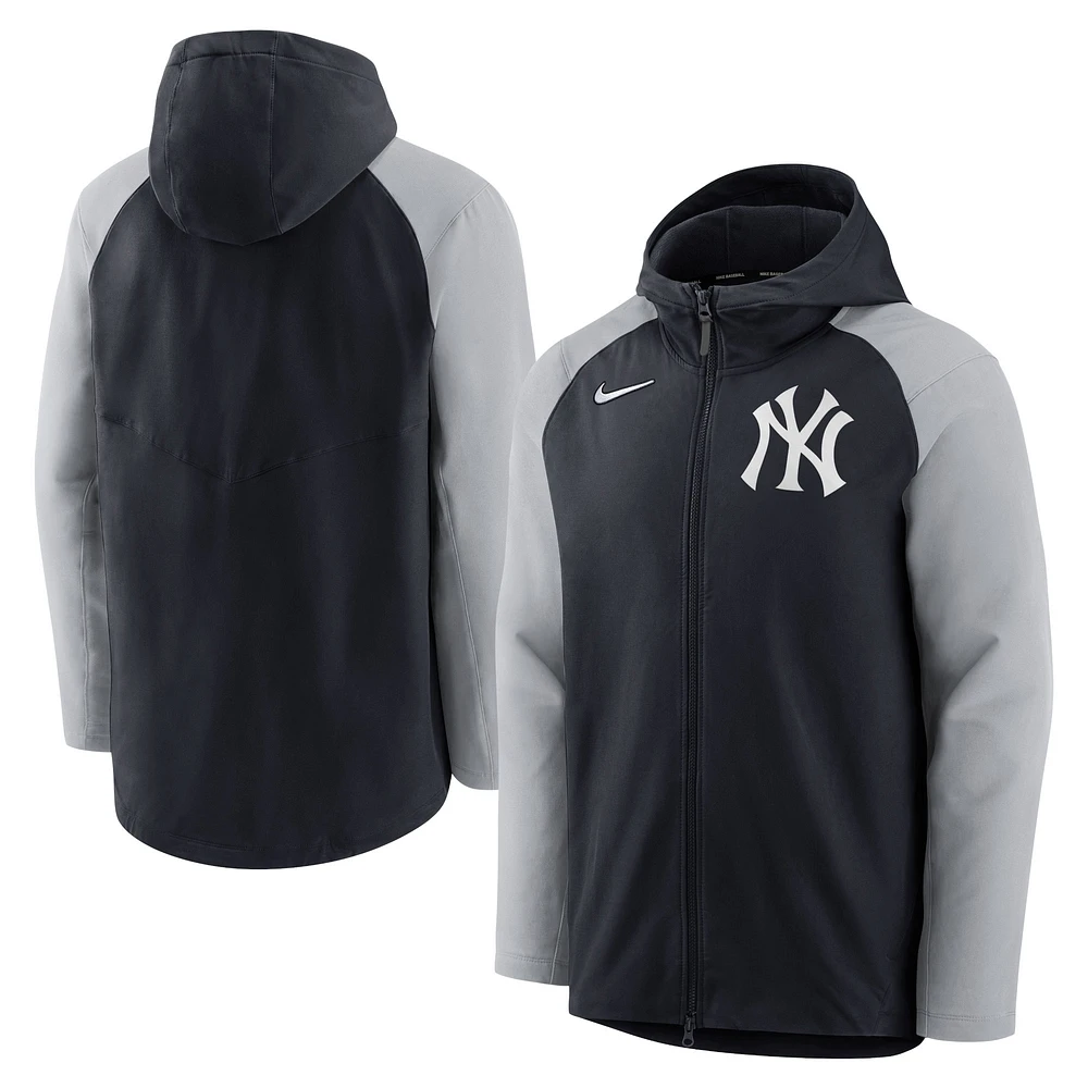 Sweat à capuche entièrement zippé Performance Raglan Nike pour hommes, bleu marine/gris, New York Yankees Authentic Collection