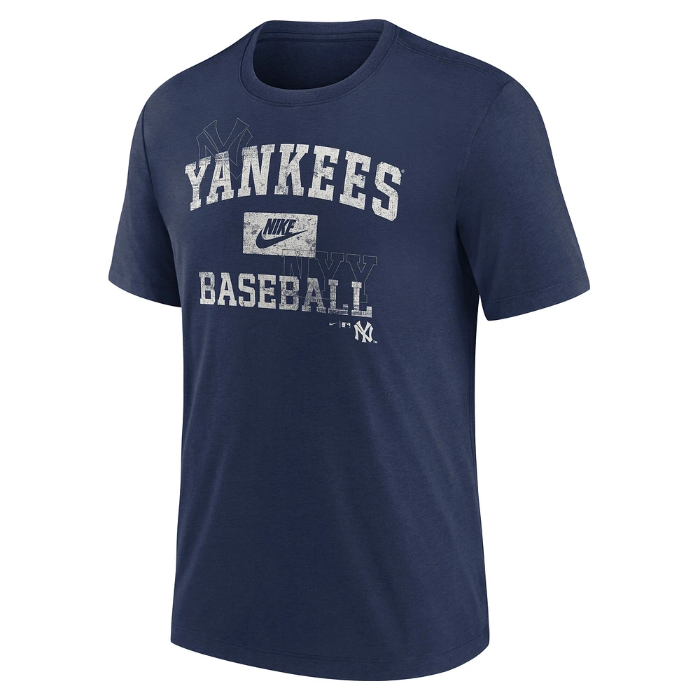 Men's Nike  Navy New York Yankees Cooperstown Collection Arch Tri-Blend T-Shirt