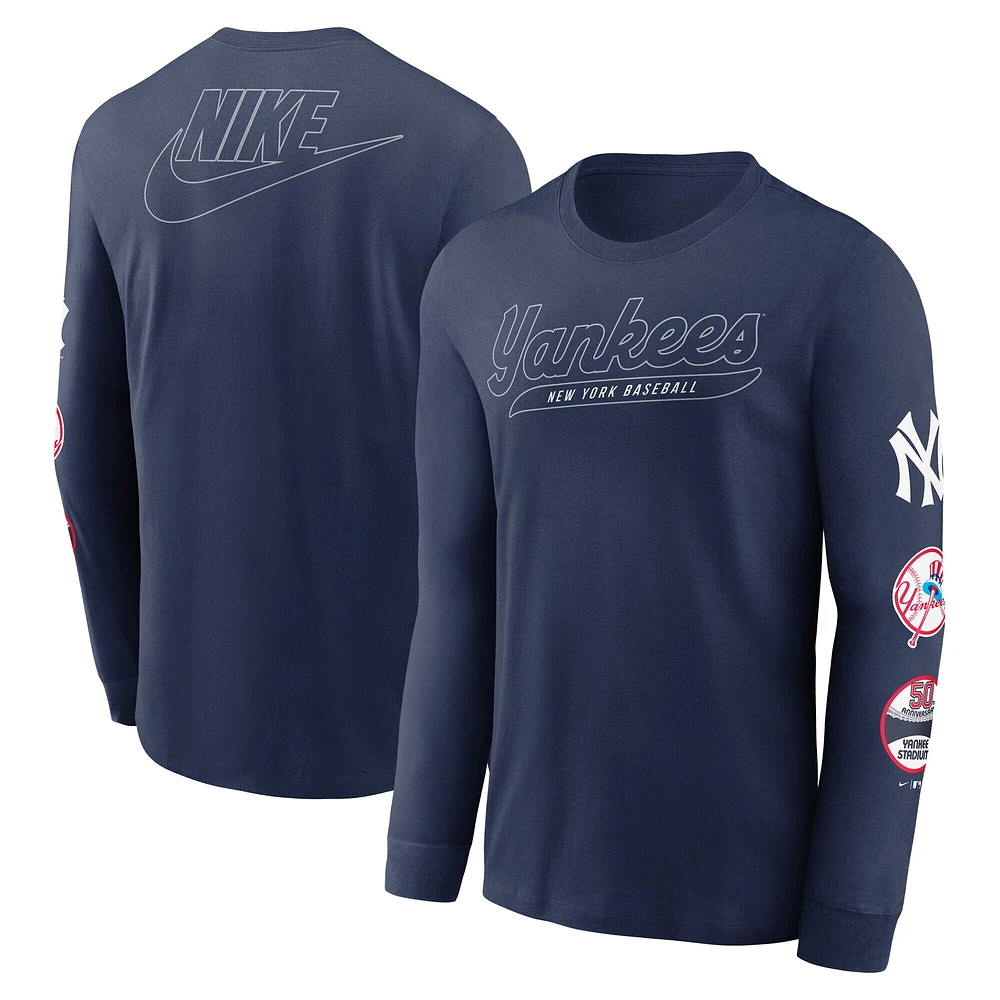 T-shirt à manches longues Nike bleu marine New York Yankees Cooperstown Collection Knockout pour homme