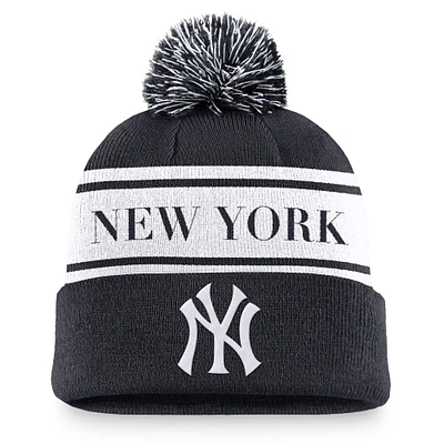 Men's Nike Navy New York Yankees Team Stripe Peak Cuffed Knit Hat with Pom