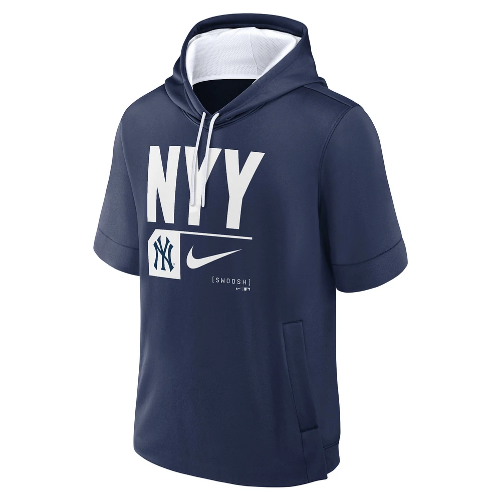 Men's Nike Navy New York Yankees Tri-Code Lockup Short Sleeve Pullover Hoodie