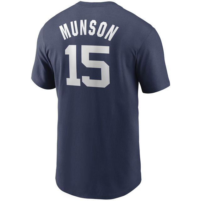 T-shirt avec nom et numéro Nike Thurman Munson pour homme, bleu marine, New York Yankees, collection Cooperstown