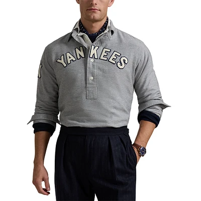 Polo Ralph Lauren à manches longues gris chiné pour homme, motif Fielder des Yankees de New York