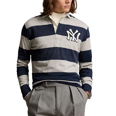 Polo de rugby à manches longues pour homme Ralph Lauren bleu marine/gris chiné des Yankees New York