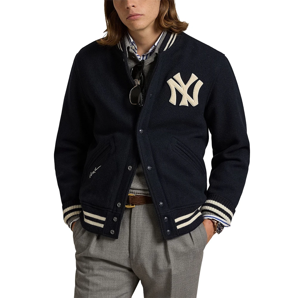 Veste bomber doublée à boutons-pression bleu marine New York Yankees pour homme Polo Ralph Lauren