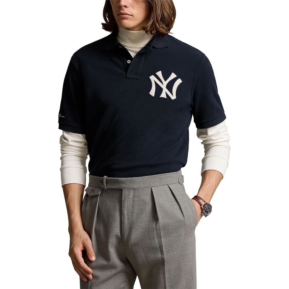 Polo Ralph Lauren bleu marine pour homme avec logo New York Yankees