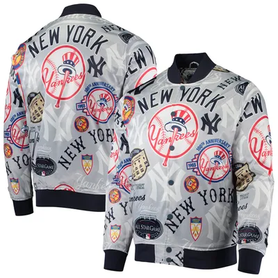 New York Yankees Pro Standard Allover Print Satin Full-Snap Jacket - Gray