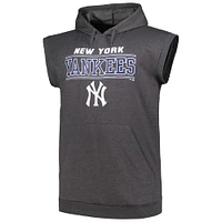 Men's Profile Heather Charcoal New York Yankees Big & Tall Muscle Sleeveless Pullover Hoodie