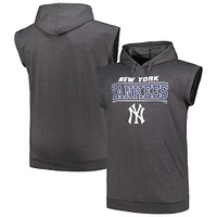 Men's Profile Heather Charcoal New York Yankees Big & Tall Muscle Sleeveless Pullover Hoodie