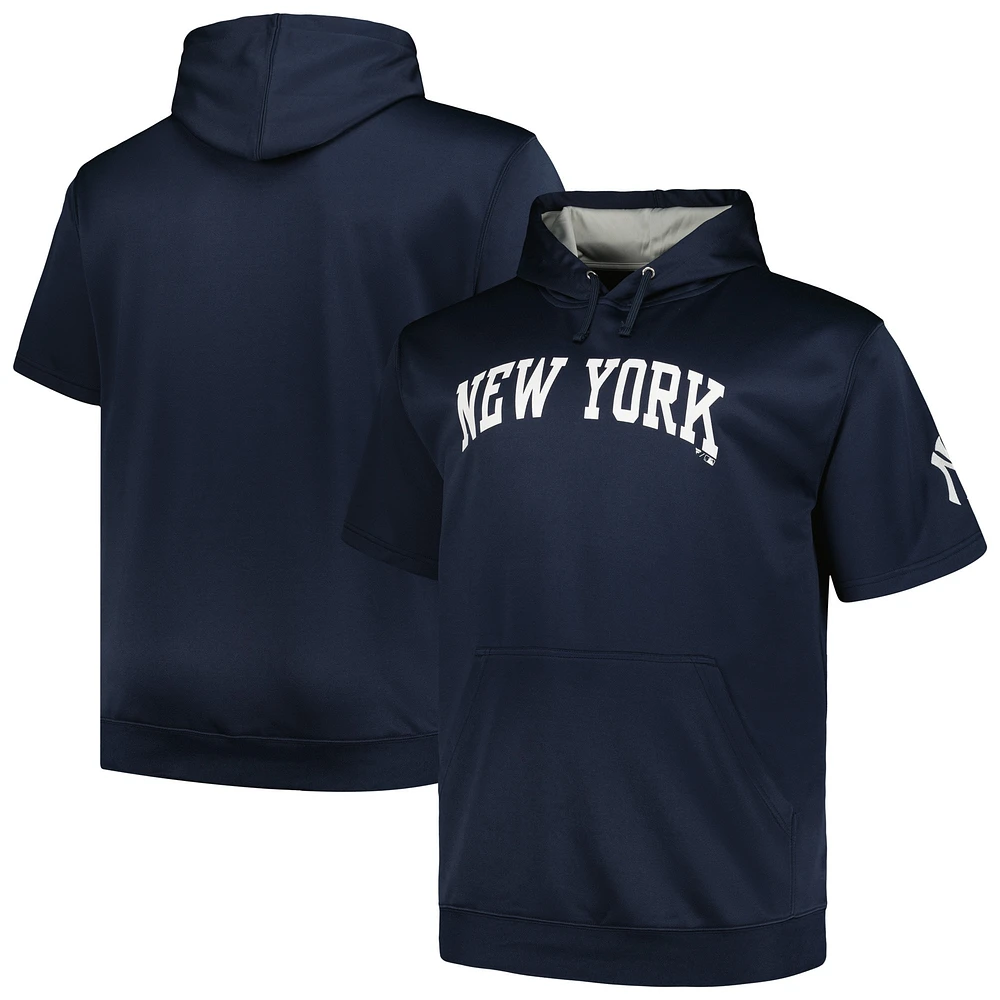 Men's Profile Navy New York Yankees Big & Tall Contrast Short Sleeve Pullover Hoodie