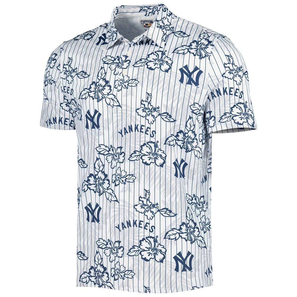 Men's Reyn Spooner White New York Yankees Cooperstown Collection Puamana Print Polo