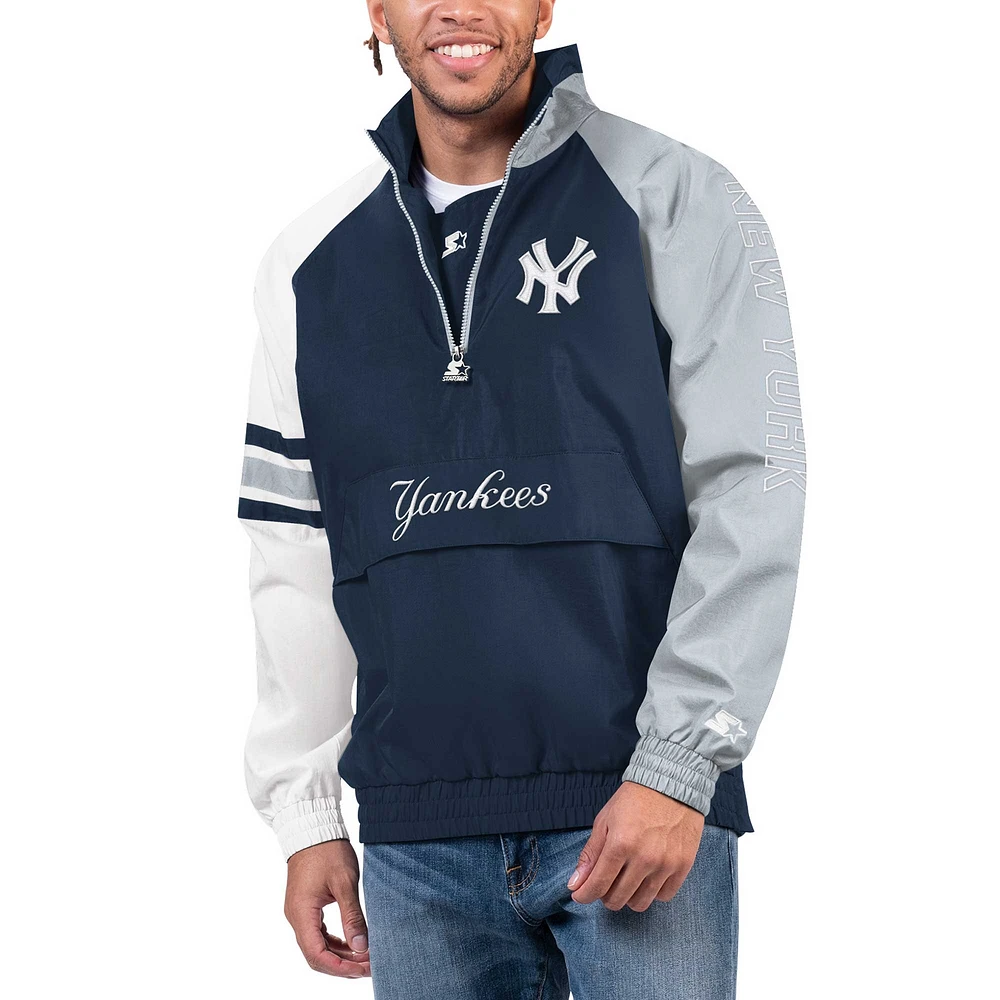 Veste à demi-zip Starter bleu marine/gris New York Yankees Elite Raglan pour hommes