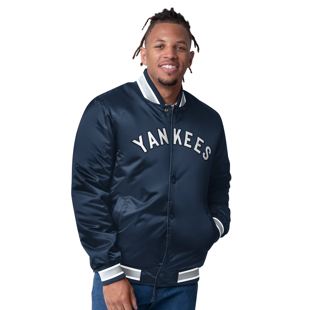 Veste en satin à boutons-pression pour homme Starter Navy New York Yankees