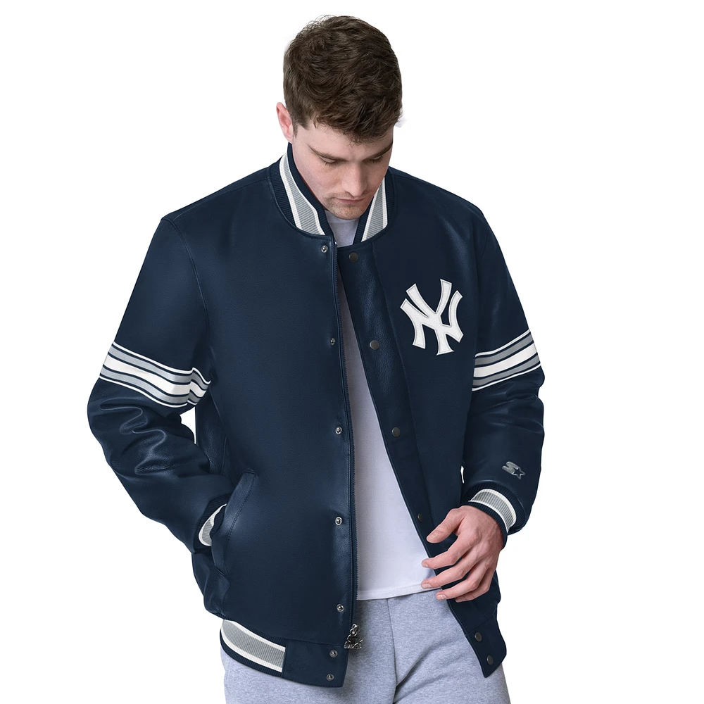 Veste en cuir bleu marine Starter pour homme des Yankees de New York