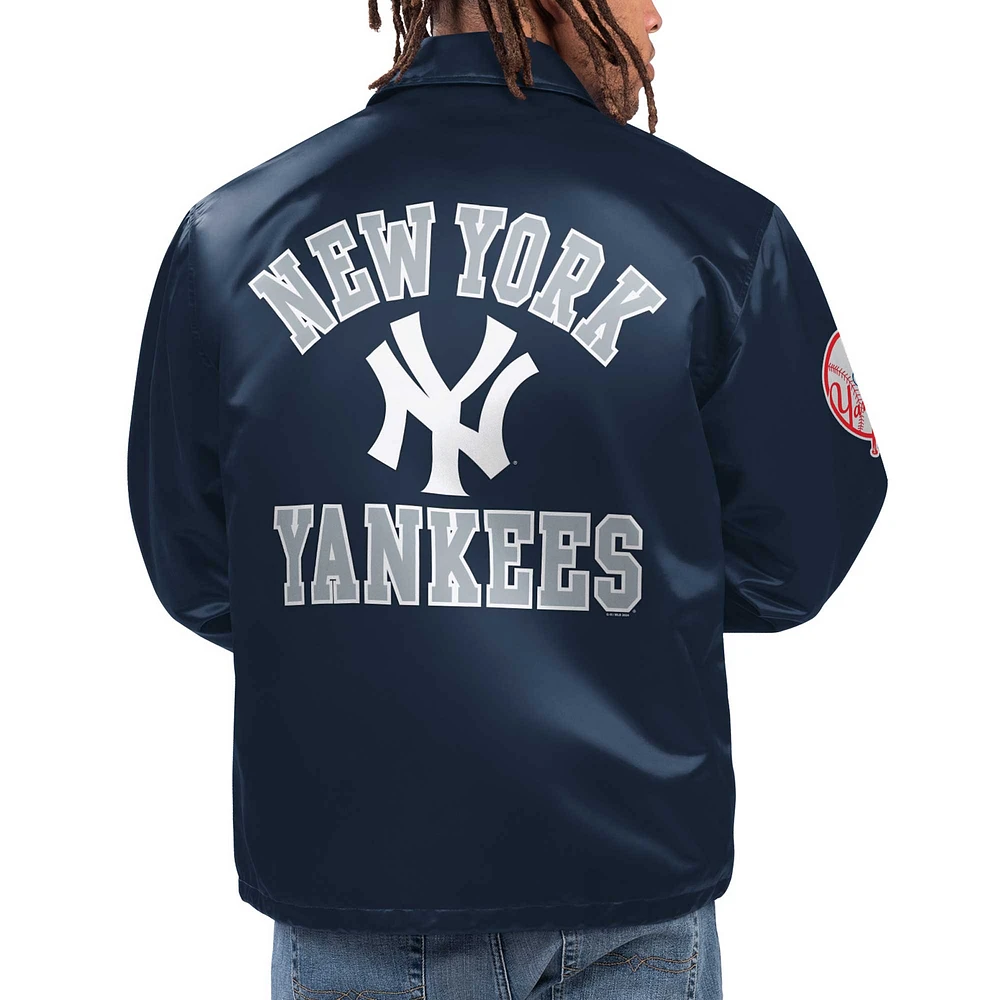 Men's Starter Navy New York Yankees Option Route Satin Full-Snap Jacket