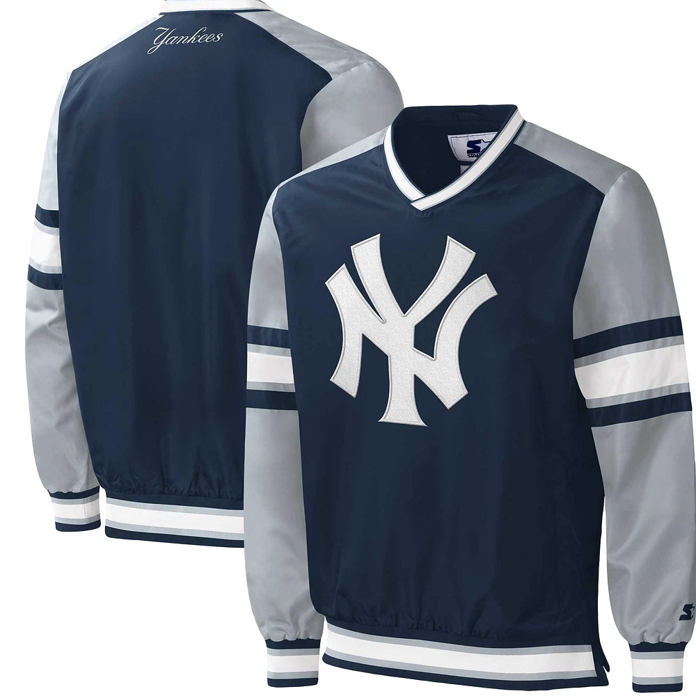 Men's Starter Navy New York Yankees Yardline V-Neck Pullover Windbreaker