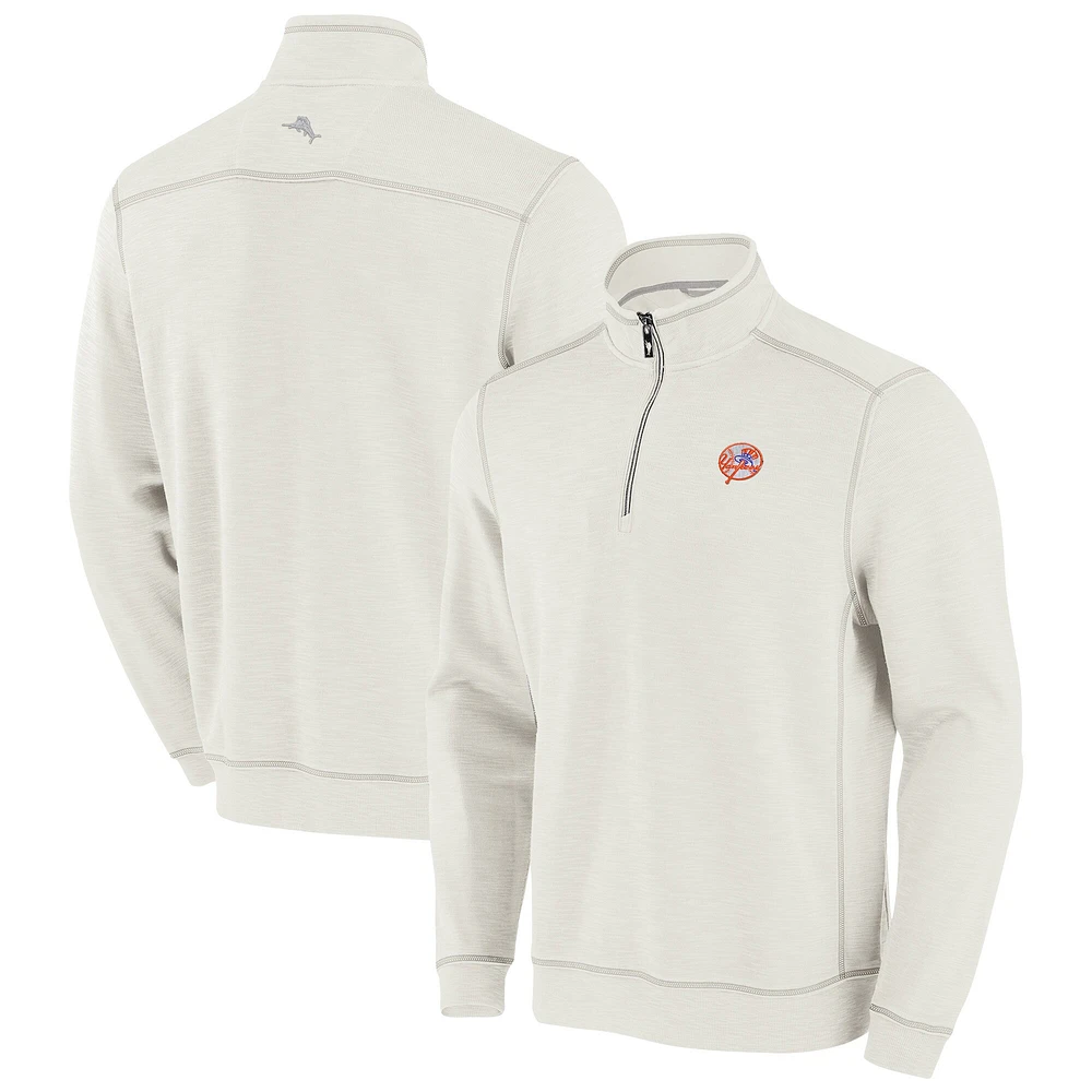 Sweat-shirt à demi-zip Tommy Bahama Cream New York Yankees Sport Tobago Bay Tri-Blend pour homme