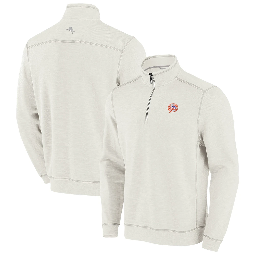 Sweat-shirt à demi-zip Tommy Bahama Cream New York Yankees Sport Tobago Bay Tri-Blend pour homme