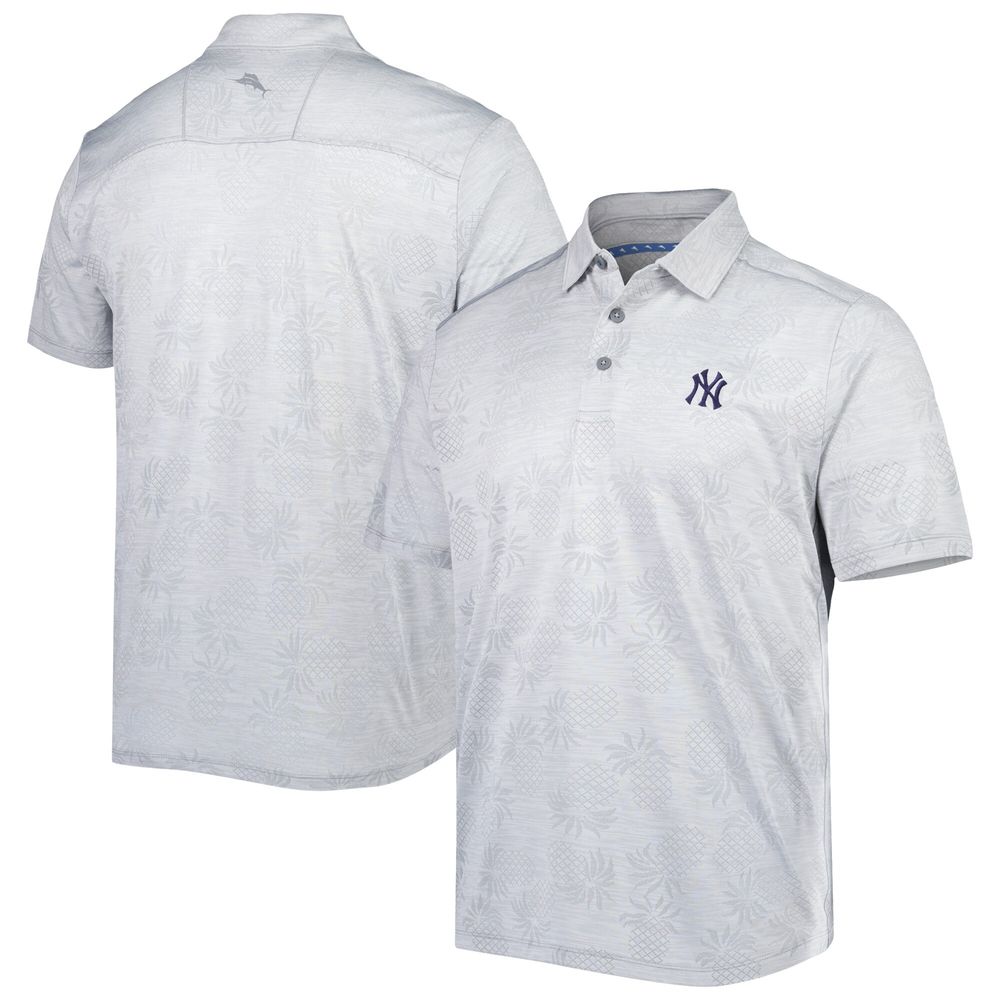 Men's Tommy Bahama Gray New York Yankees IslandZone Pineapple Palm Coast Polo