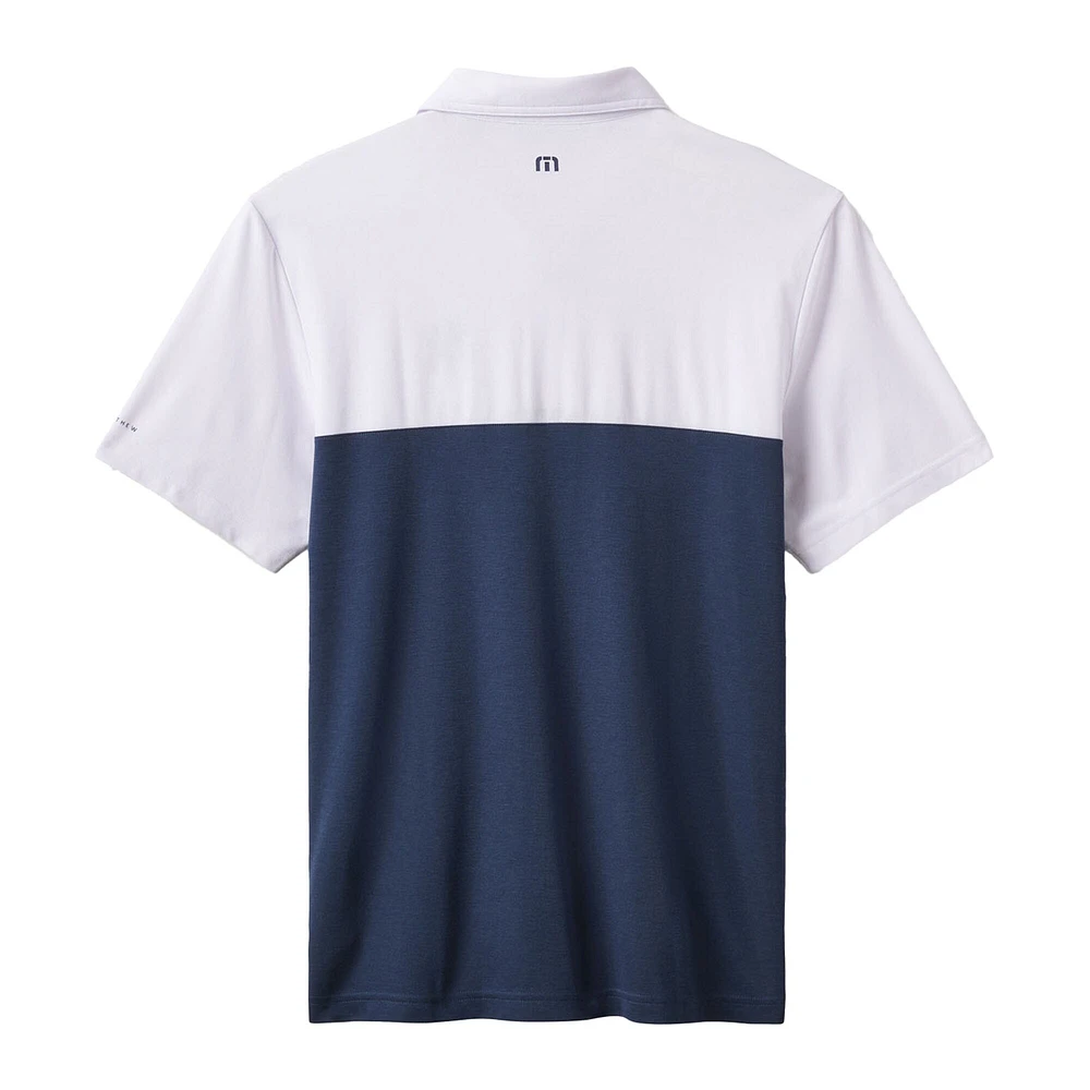 Polo TravisMathew blanc/bleu marine pour homme, motif Home Run Leader des Yankees de New York