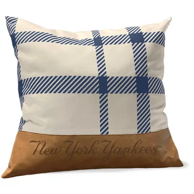 New York Yankees 18'' x 18'' Farmhouse Plaid Faux Leather Throw Pillow