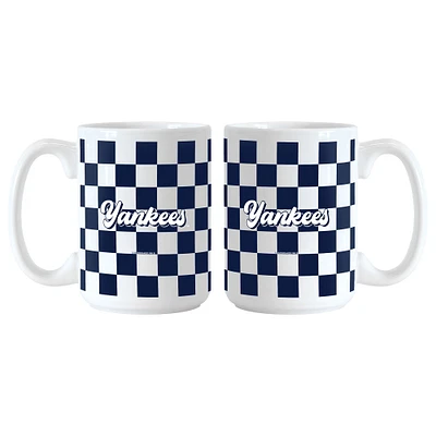 New York Yankees 2-Pack 15oz. Checkered Wordmark Mug Set