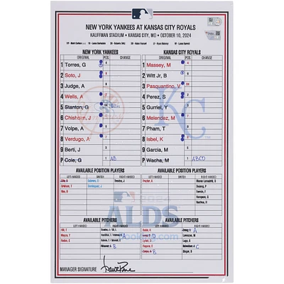 New York Yankees Game-Used ALDS Lineup Card vs. Kansas City Royals on October 10, 2024