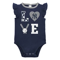 Newborn & Infant Navy/Heather Gray New York Yankees Three-Piece Love of Baseball Bib Bodysuit Booties Set