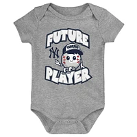 Nouveau-né et bébé Bleu marine/Blanc/Gris chiné New York Yankees Minor League Player - Ensemble de trois bodys