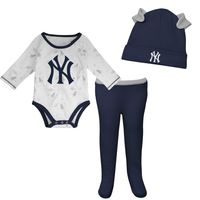 Newborn & Infant White/Navy New York Yankees Three-Piece Dream Team - Hat Bodysuit Pants Set