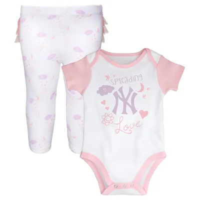 New York Yankees Newborn & Infant Spreading Love Bodysuit Tutu with Leggings Set - White/Pink