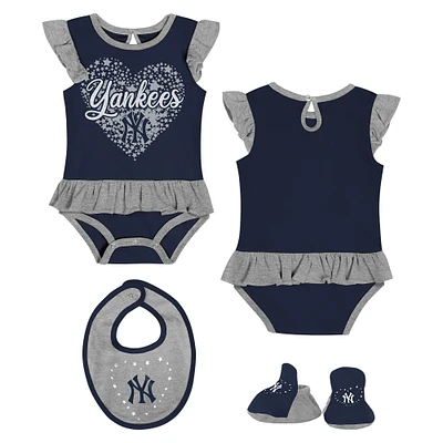 Newborn  Navy New York Yankees Fan Cheer Bodysuit, Bib & Bootie Set