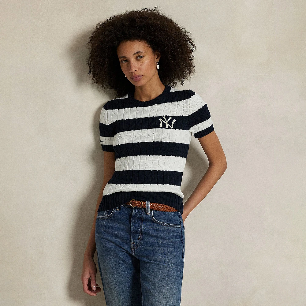 Polo Ralph Lauren Navy/White Yankees  Short Sleeve Cable Knit Sweater