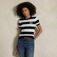 Polo Ralph Lauren Navy/White Yankees  Short Sleeve Cable Knit Sweater