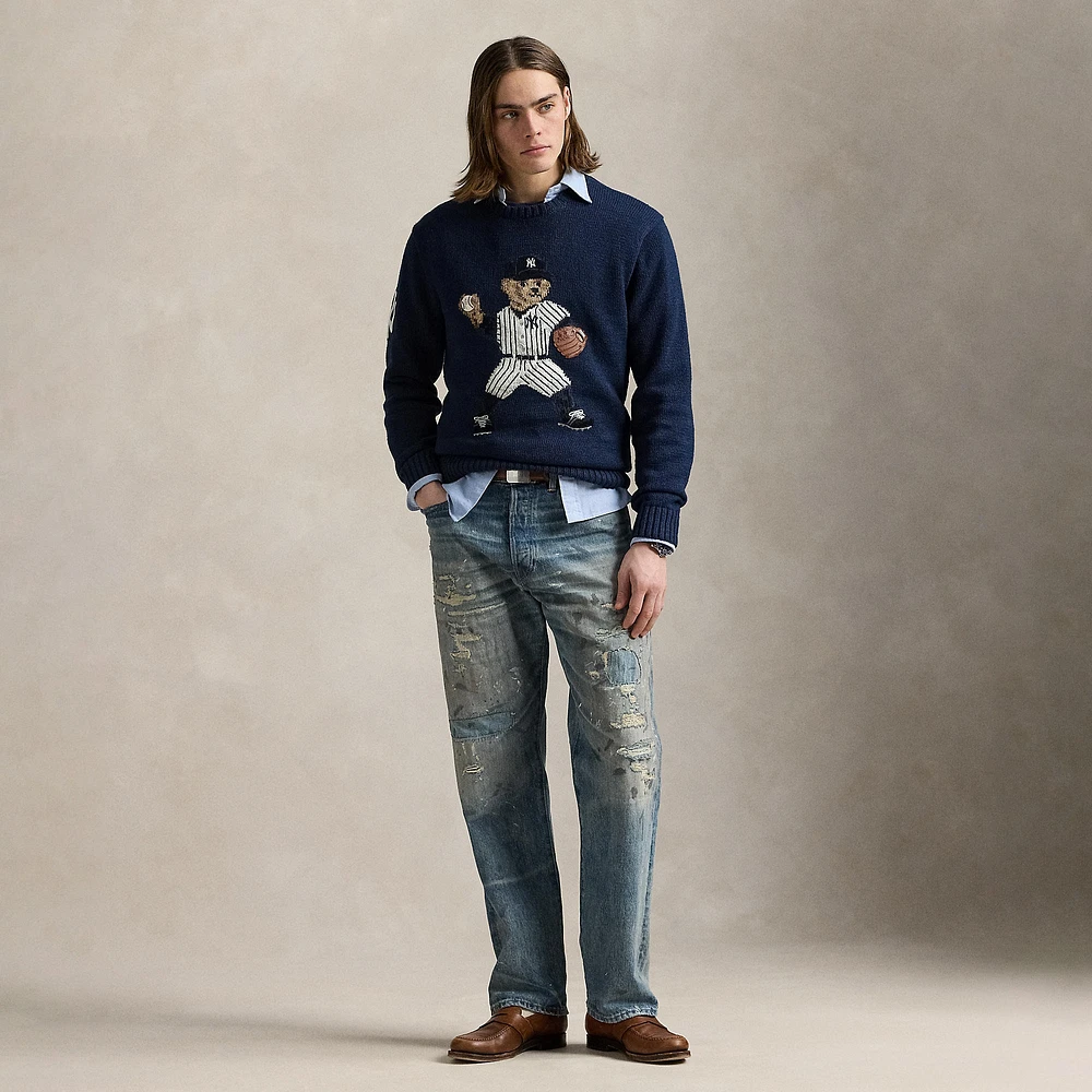 Pull Polo Ralph Lauren bleu marine avec ours des Yankees
