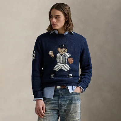 Pull Polo Ralph Lauren bleu marine avec ours des Yankees