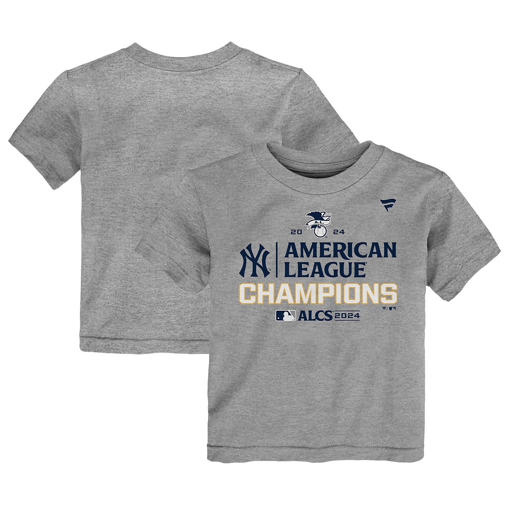 T-shirt fanatique pour tout-petits Heather Gray New York Yankees Champions de la Ligue américaine 2024 vestiaires