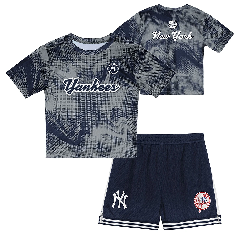 Ensemble t-shirt et short de frappeur champ intérieur pour tout-petits, gris/bleu marine, des Yankees New York