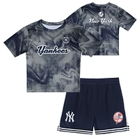 Ensemble t-shirt et short de frappeur champ intérieur pour tout-petits, gris/bleu marine, des Yankees New York
