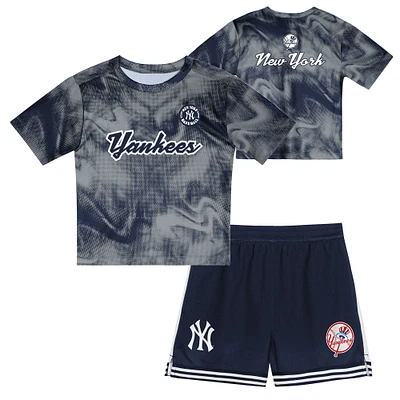 Ensemble t-shirt et short de frappeur champ intérieur pour tout-petits, gris/bleu marine, des Yankees New York