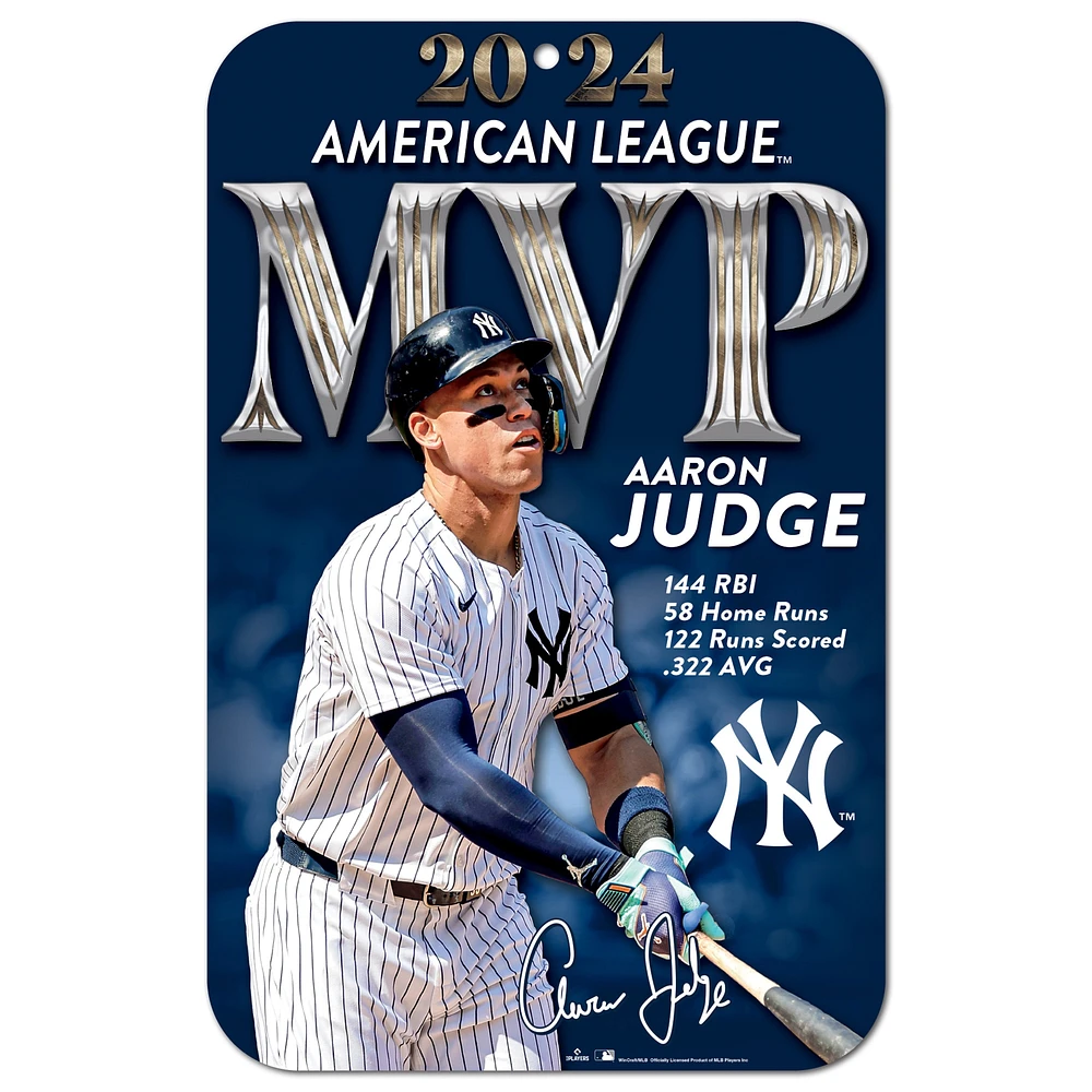 WinCraft Aaron Judge New York Yankees 2024 AL MVP 11" x 17" Indoor/Outdoor Styrene Sign