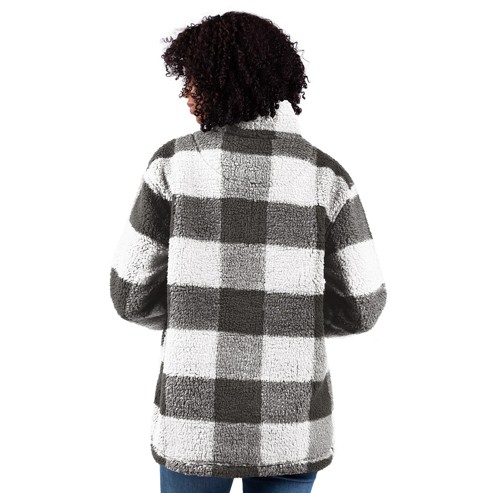 Veste sherpa à fermeture éclair quart de tour carreaux 24/7 G-III 4Her par Carl Banks pour femme, gris, des Yankees New York