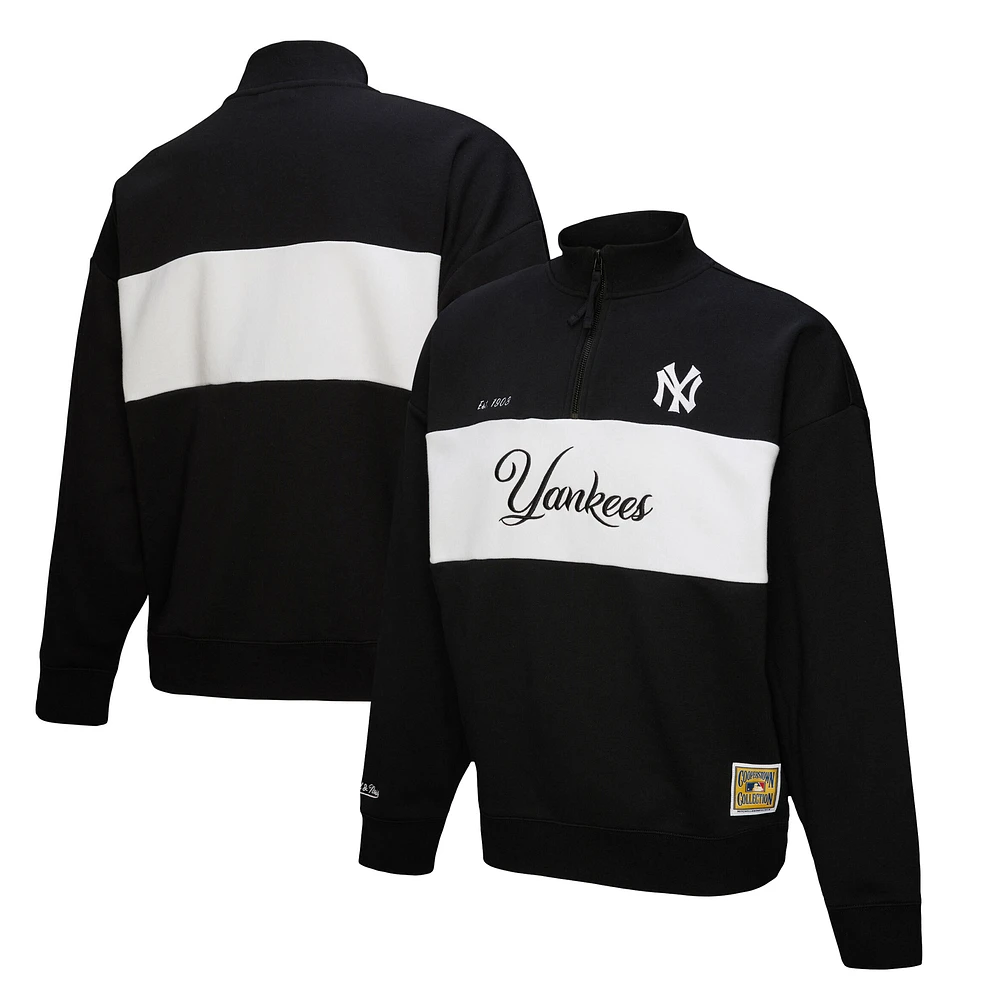 Pull zippé quart de tour noir pour femme Mitchell & Ness New York Yankees Cooperstown Collection